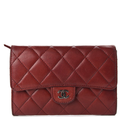 Chanel Lambskin Quilted Small Flap Wallet Dark Red 2 of 8