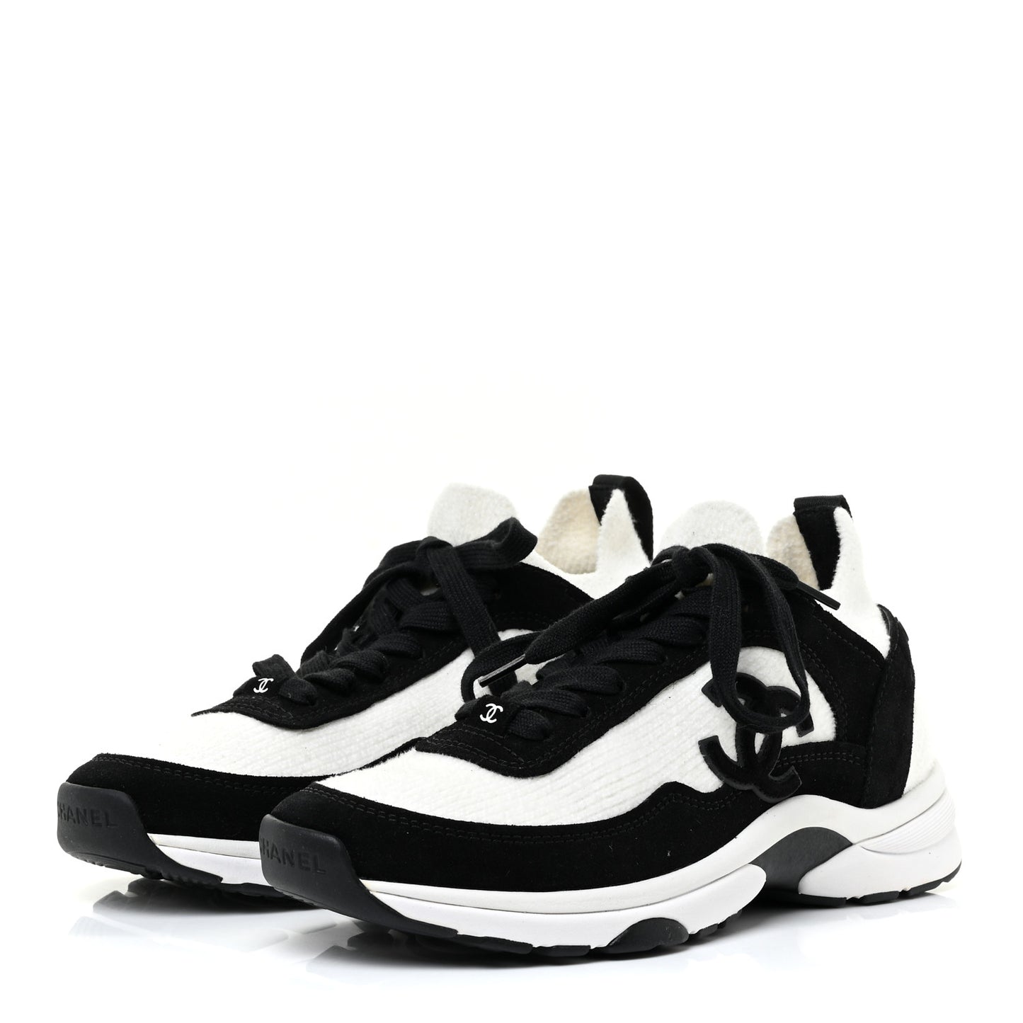 Fabric Suede Calfskin CC Sneakers 36.5 White Black