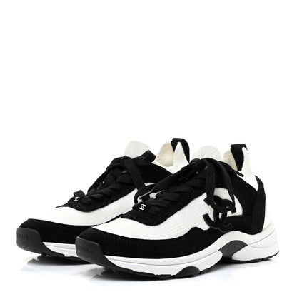 Chanel Fabric Suede Calfskin CC Sneakers 36.5 White Black 3 of 11