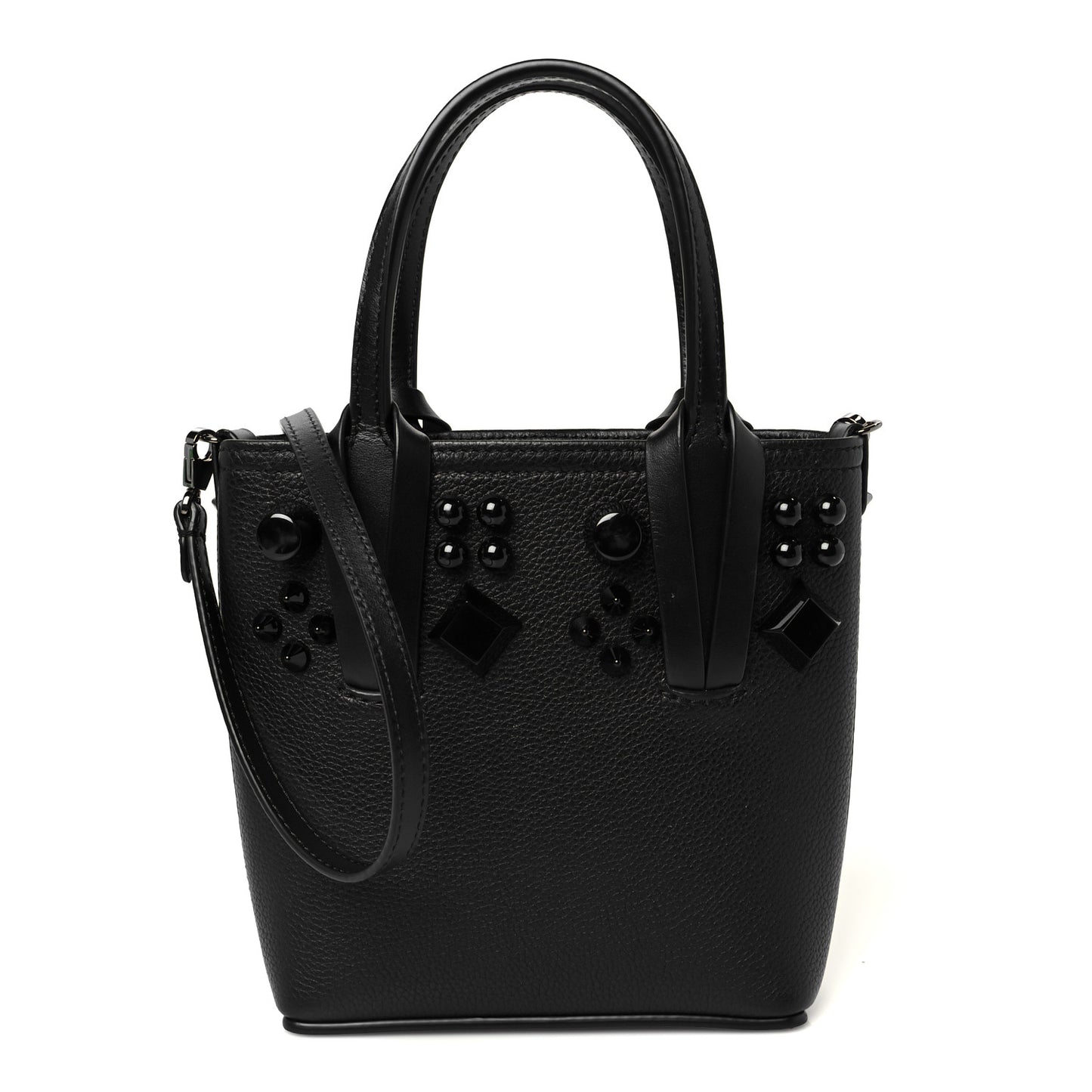 Calfskin Empire Spike Monochrome Studded Mini North South Cabata Tote Black
