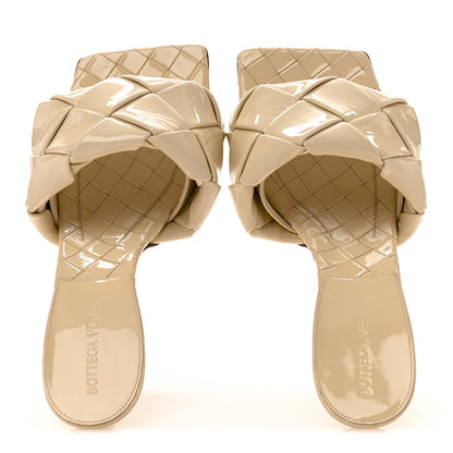 Bottega Veneta Ultra Gloss Patent Maxi Intrecciato Lido 90mm Mule Sandals 38.5 Beige 2 of 10