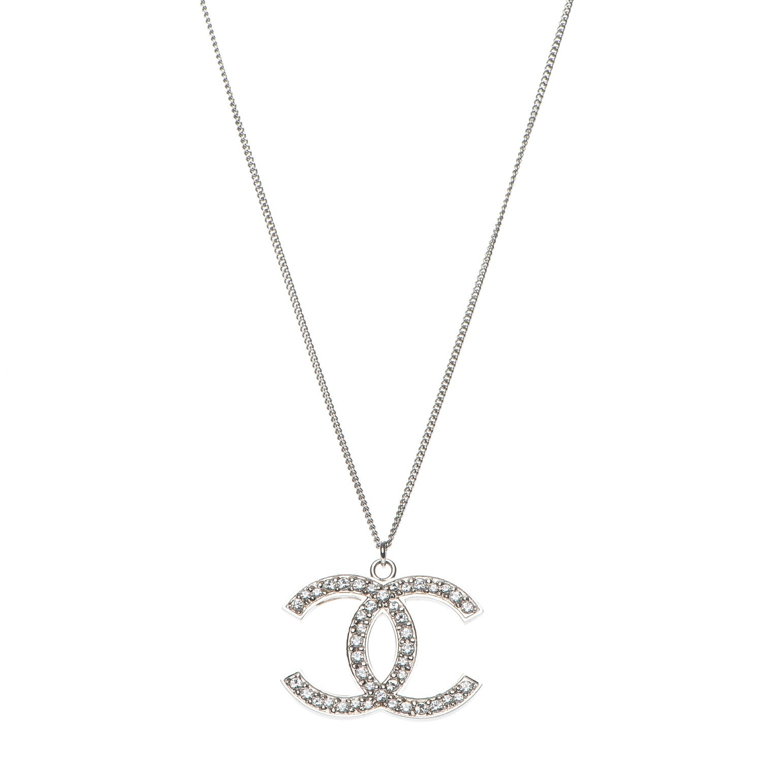 Chanel Crystal Large CC Necklace Silver 1 of 5