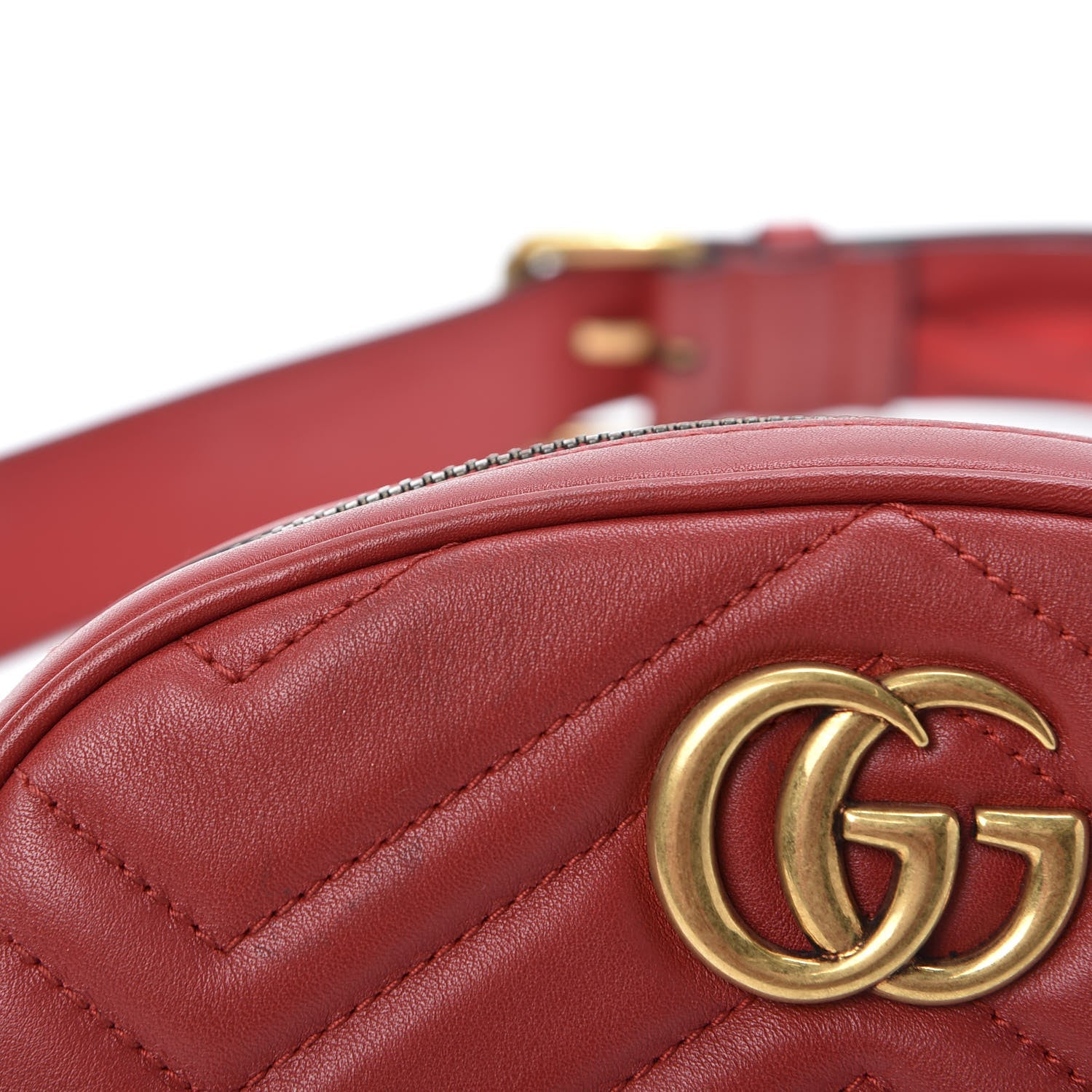 Gucci Calfskin Matelasse GG Marmont Belt Bag 95 38 Hibiscus Red 11 of 14