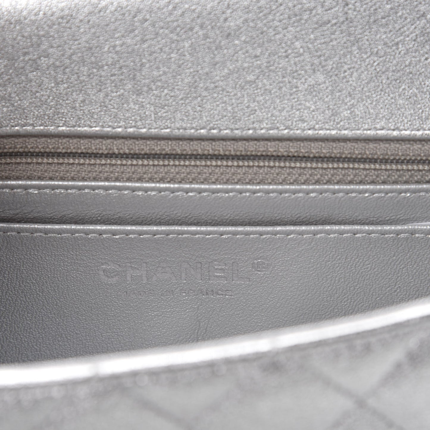 Metallic Lambskin Quilted Mini Rectangular Flap Silver