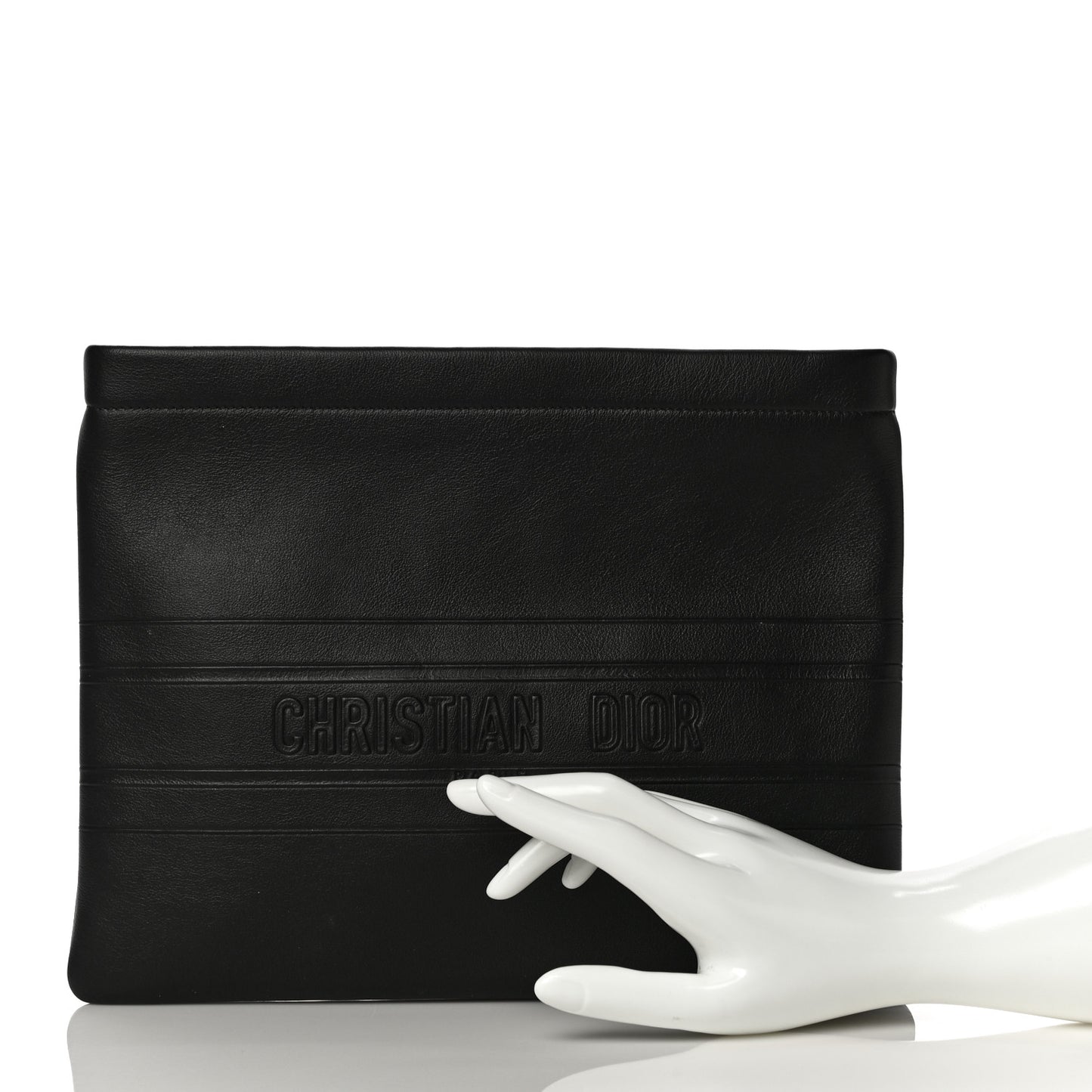 Calfskin Embossed Logo Zip Clutch Black