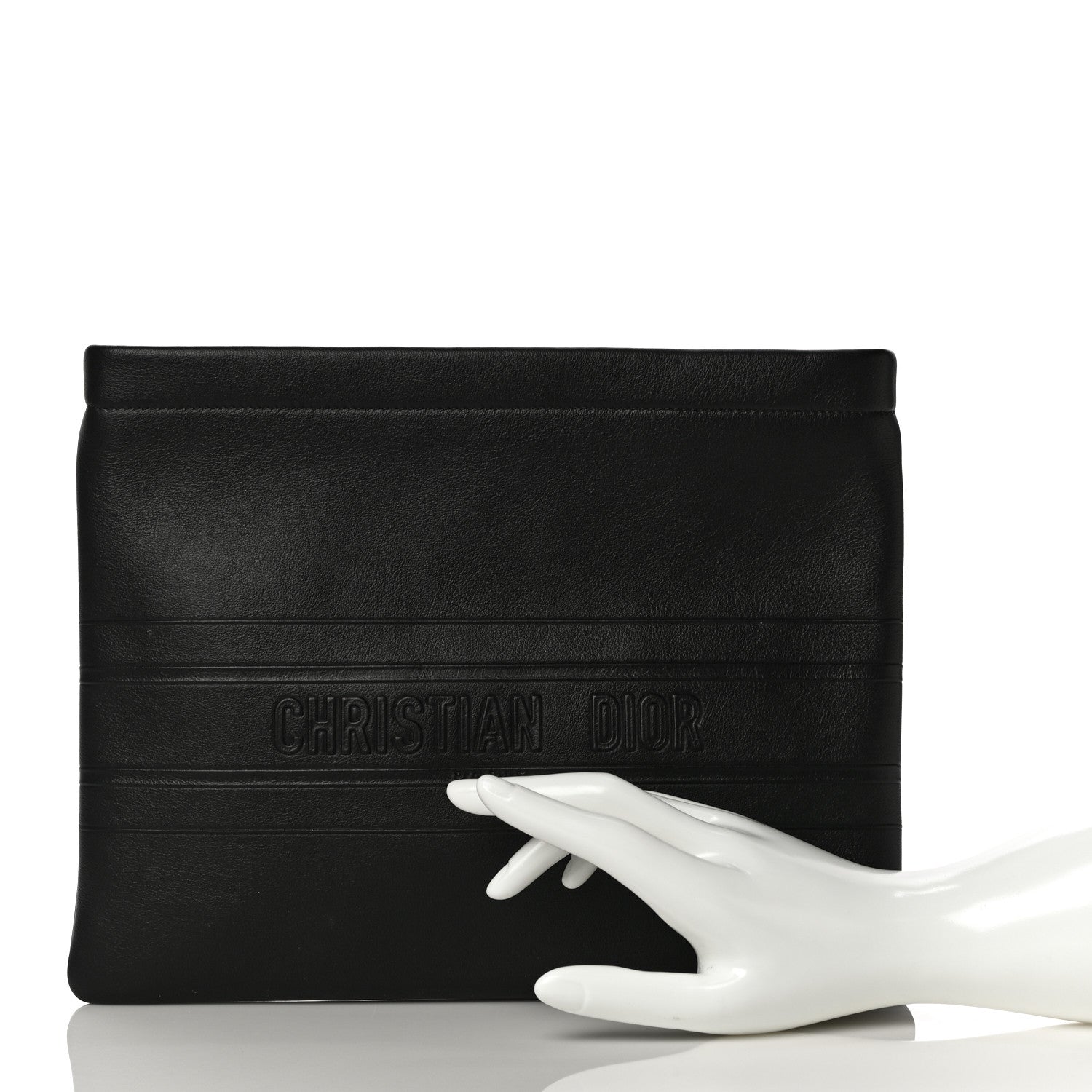 Christian Dior Calfskin Embossed Logo Zip Clutch Black 2 of 11