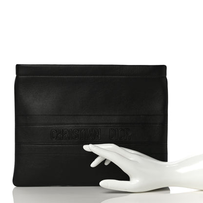 Christian Dior Calfskin Embossed Logo Zip Clutch Black 2 of 11