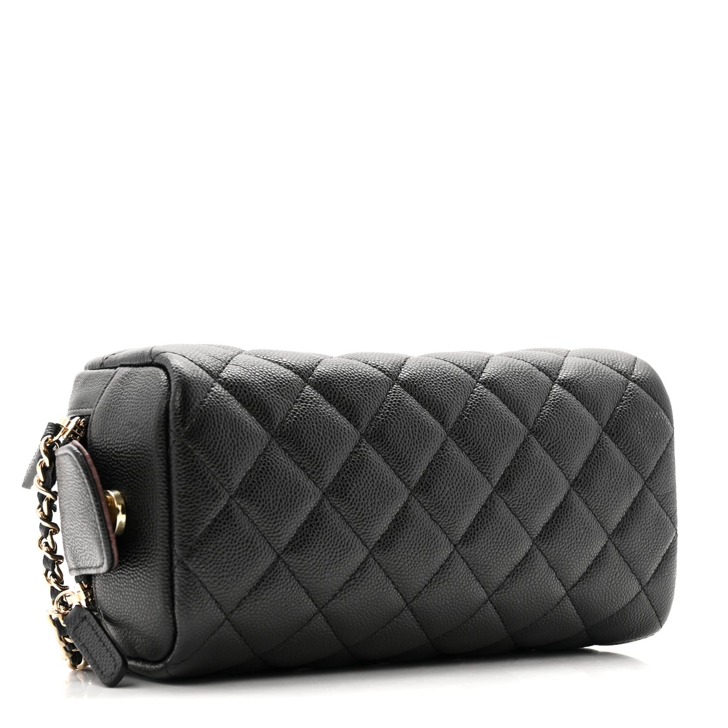 Caviar Quilted Toiletry Case With Chain Black