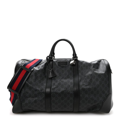 Gucci Soft GG Supreme Monogram Appia Calfskin Web Large Carry On Duffle Bag Black Grey 1 of 9