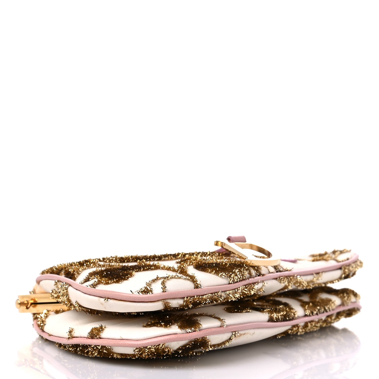 Satin Embroidered Mini Frame Saddle White Gold Pink