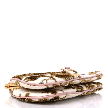 Christian Dior Satin Embroidered Mini Frame Saddle White Gold Pink 5 of 9