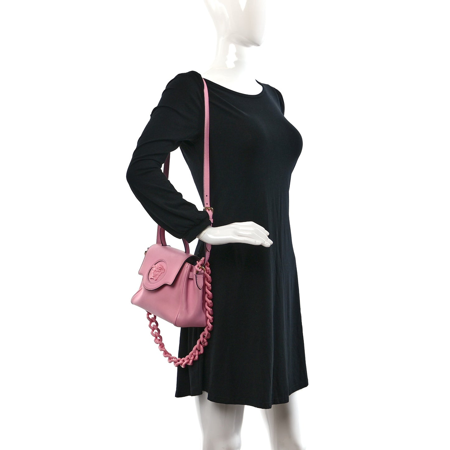 Grained Calfskin Small La Medusa Top Handle Bag Pink