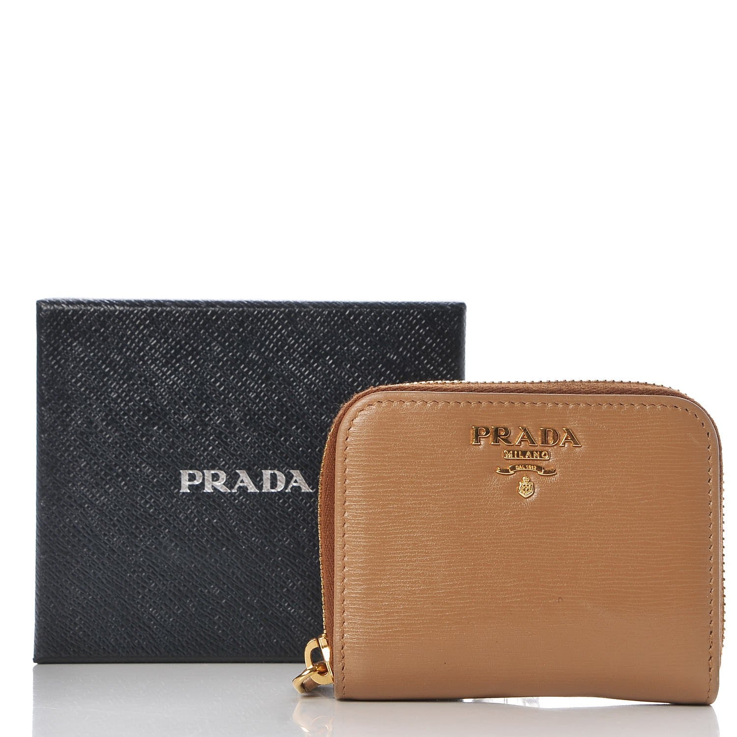 Prada Vitello Move Metal Coin Purse Caramel 9 of 9