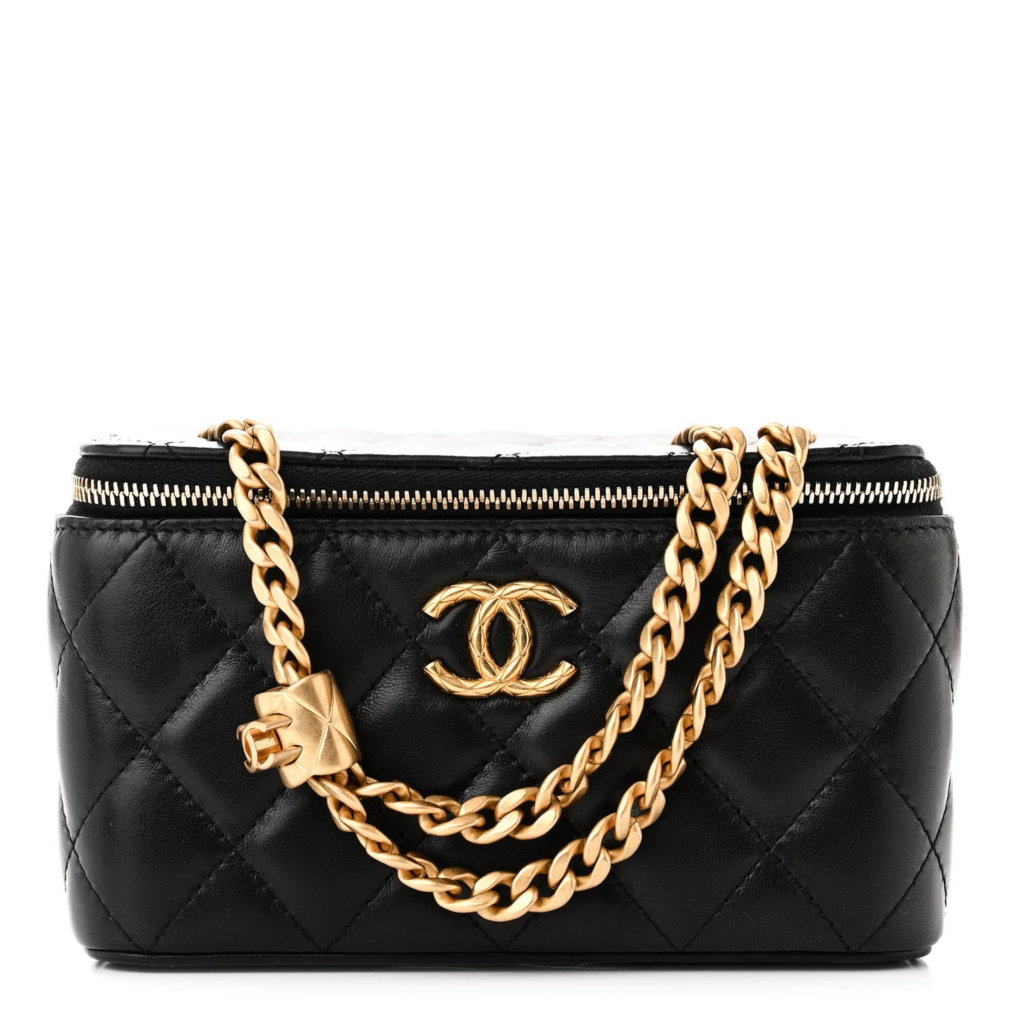 Lambskin Quilted Small Pillow Crush Vanity Case With Chain Black