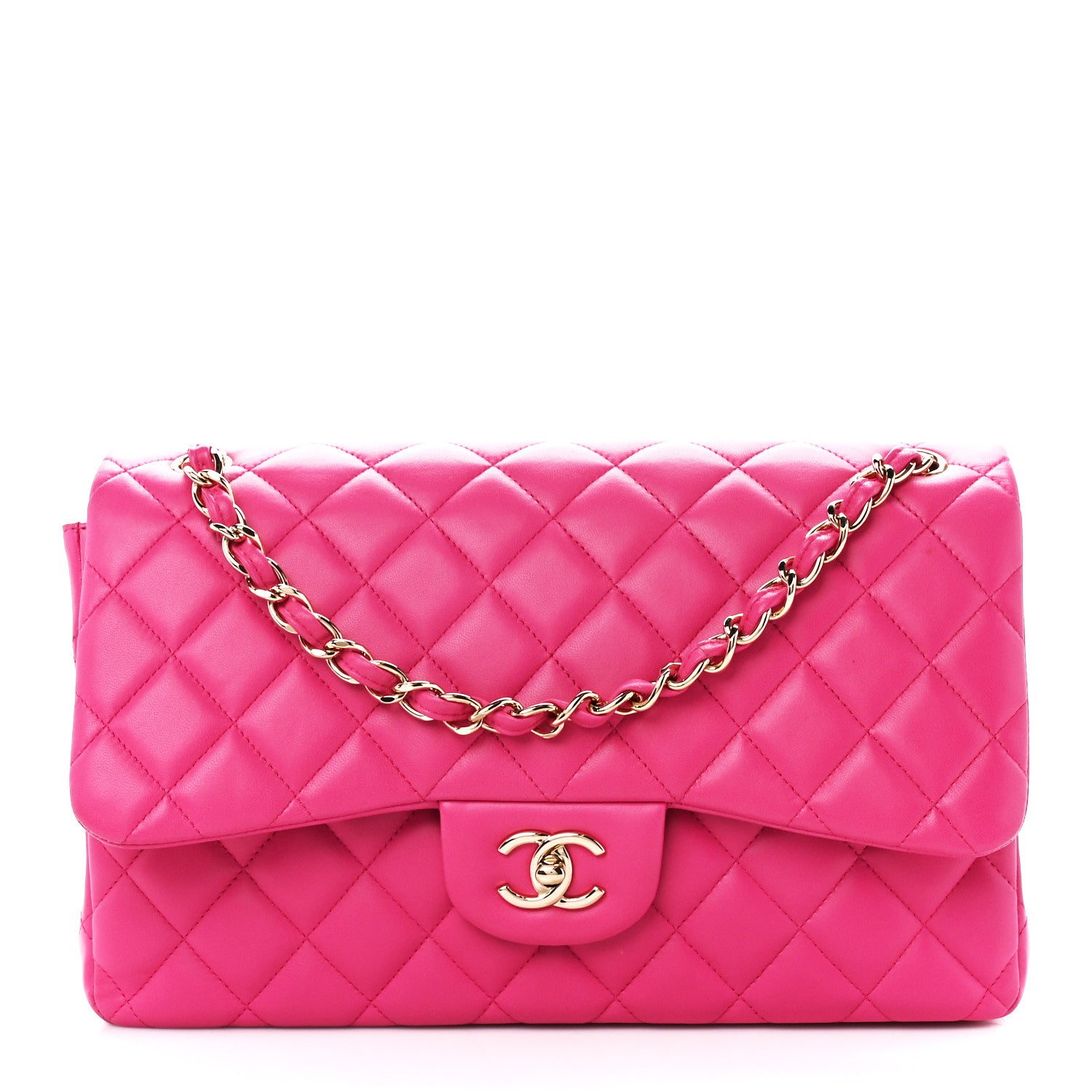 Chanel Lambskin Quilted Jumbo Double Flap Dark Pink 1 of 12