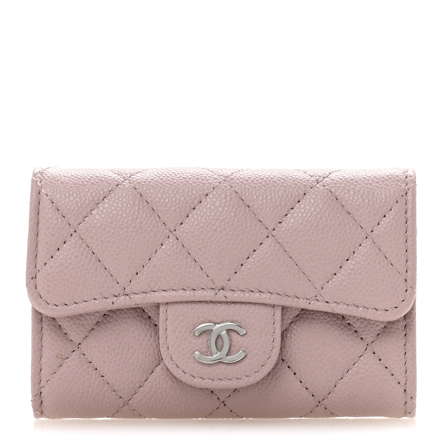 Caviar Quilted Flap Card Holder Wallet Light Pink