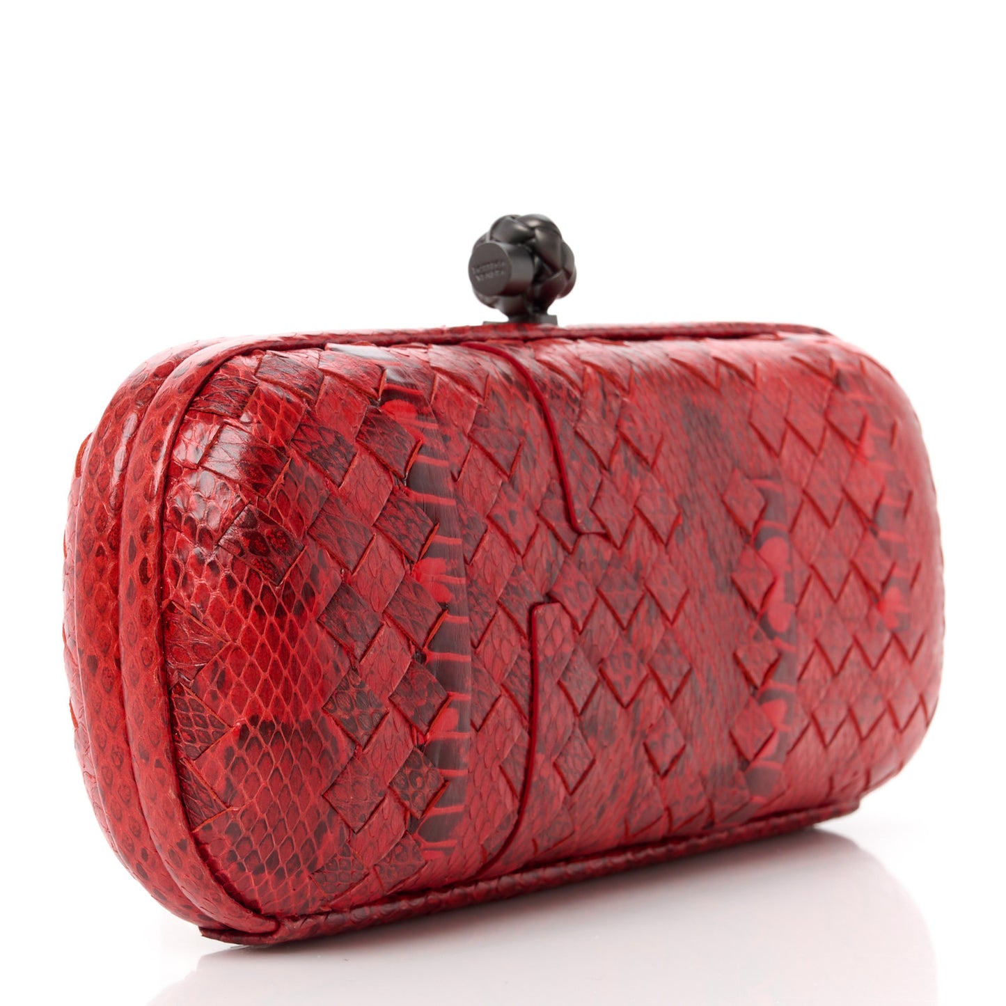Snakeskin Intrecciato Stretch Knot Clutch Red