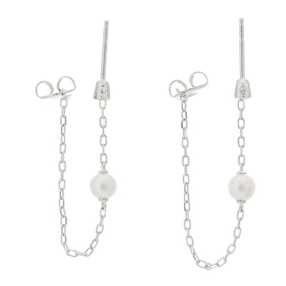 Mikimoto 18K White Gold Diamond Akoya Pearl 4.5mm Chain Earrings 3 of 5