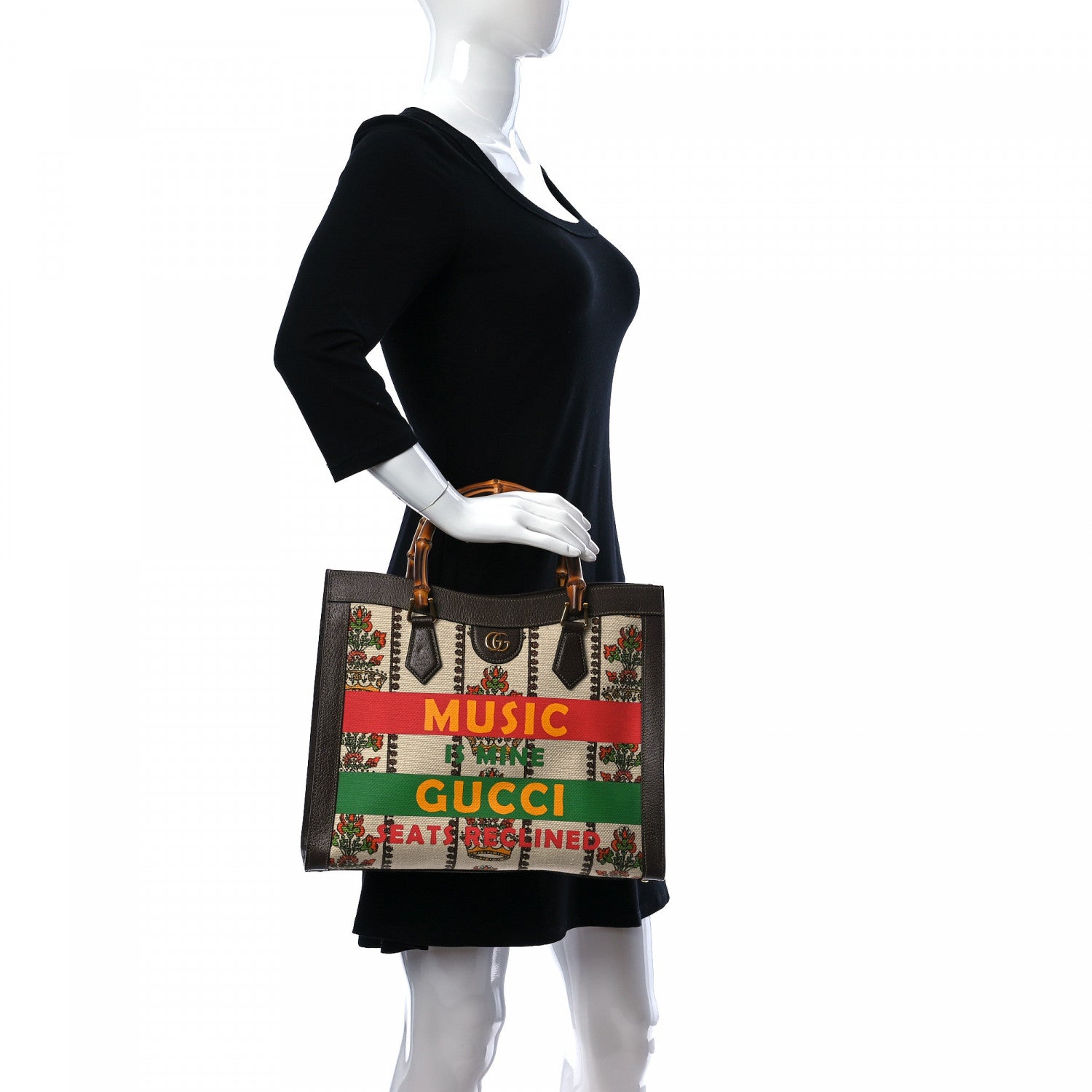 Gucci Canvas Calfskin Medium Gucci 100 Music Is Mine Diana Tote Bag New Acero 2 of 10