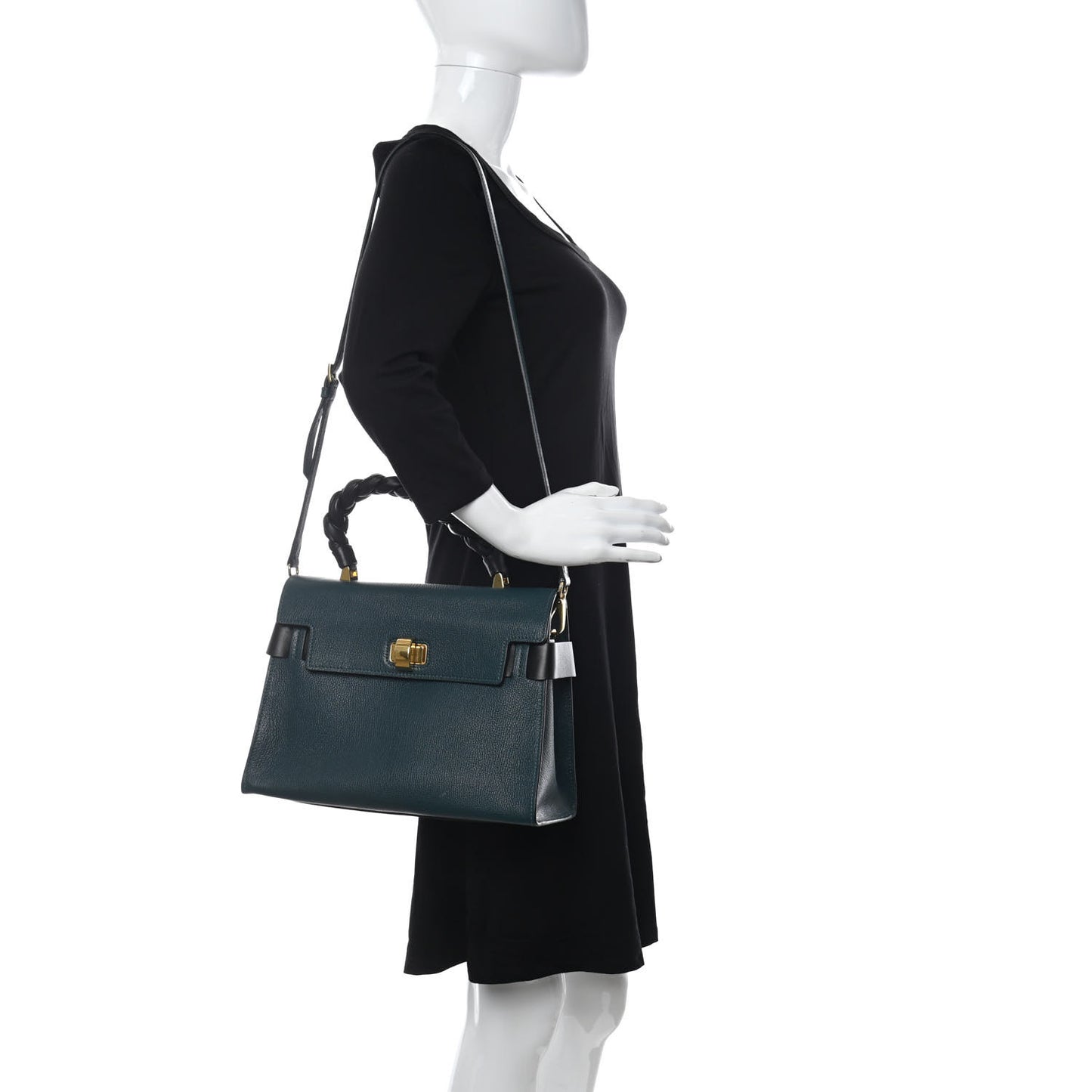 Goatskin Madras Click Top Handle Petrolio Black