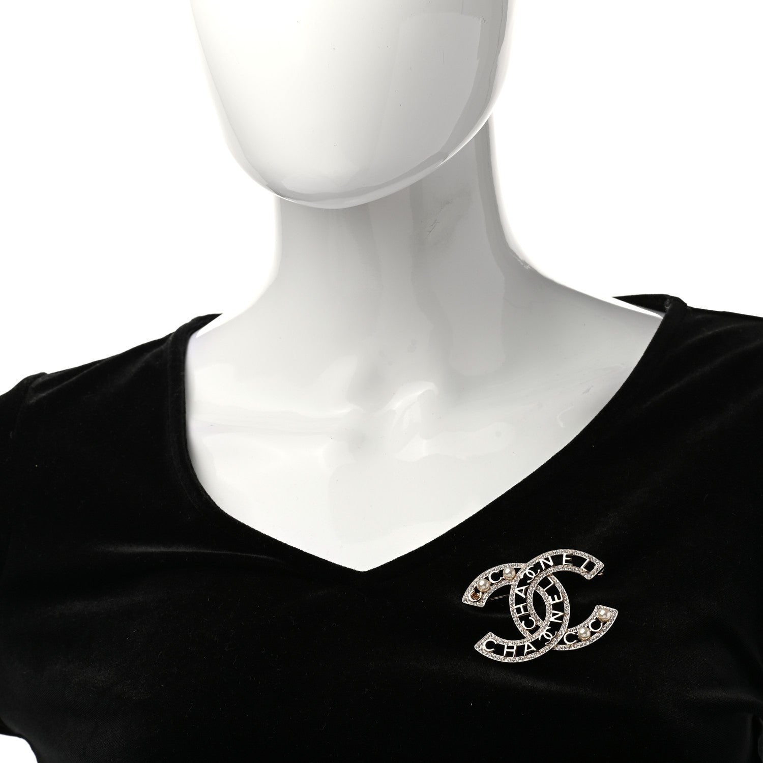 Chanel Crystal Pearl Coco CC Logo Brooch Gold 2 of 5