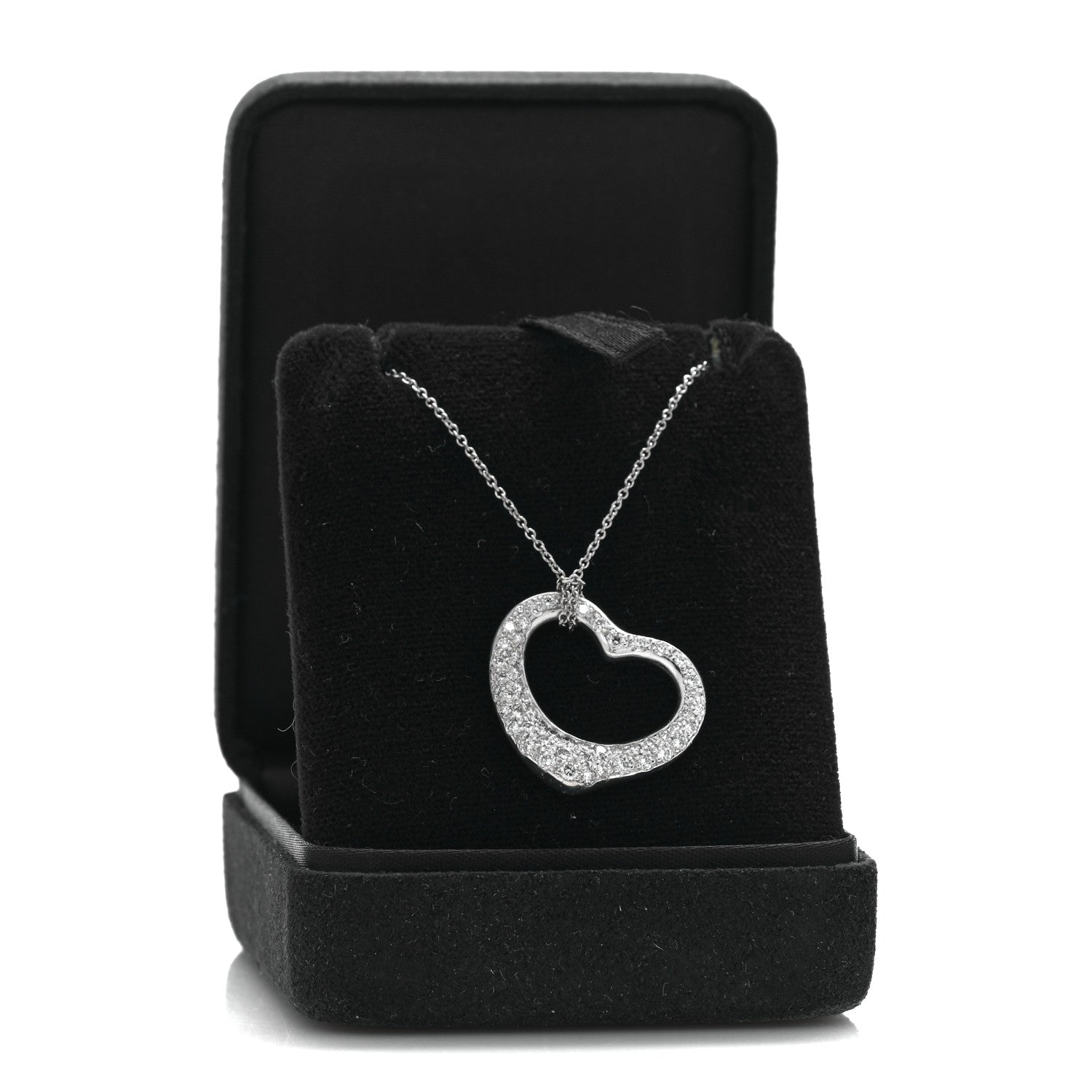 Tiffany Platinum Diamond 22mm Elsa Peretti Open Heart Pave Pendant Necklace 5 of 5