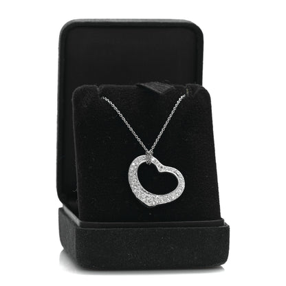 Tiffany Platinum Diamond 22mm Elsa Peretti Open Heart Pave Pendant Necklace 5 of 5