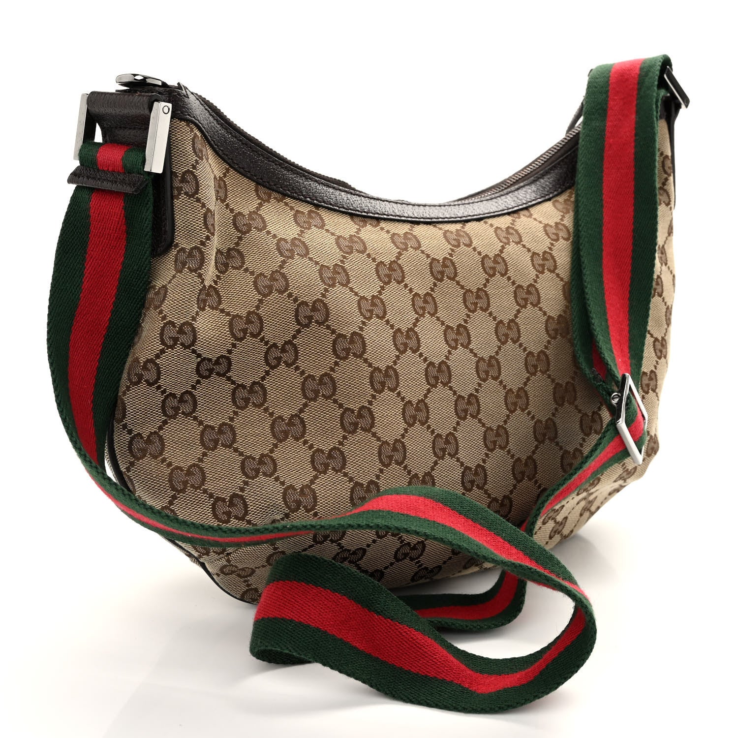 Gucci Monogram Web Medium Half Moon Hobo Dark Brown 3 of 11
