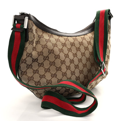 Gucci Monogram Web Medium Half Moon Hobo Dark Brown 3 of 11