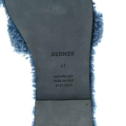 Hermes Woolskin Oran Sandals 41 Bleu 6 of 8