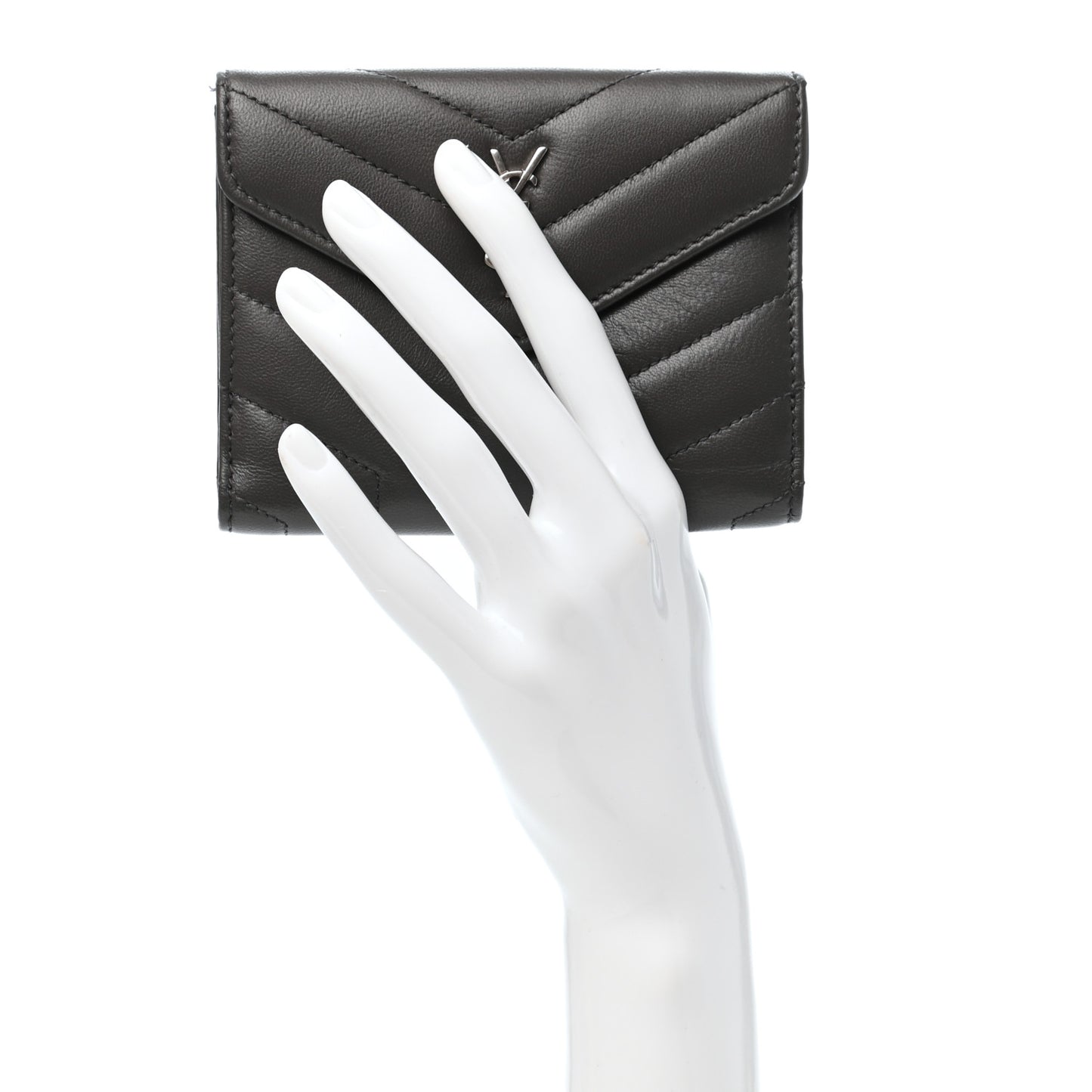 Lambskin Y Quilted Monogram Compact Loulou Wallet Asphalt