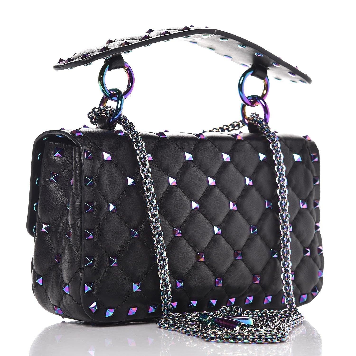 Valentino Garavani Lambskin Oil Slick Small Rockstud Spike Shoulder Bag Black 3 of 8