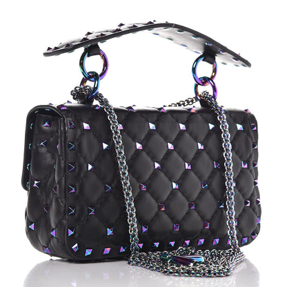 Valentino Garavani Lambskin Oil Slick Small Rockstud Spike Shoulder Bag Black 3 of 8