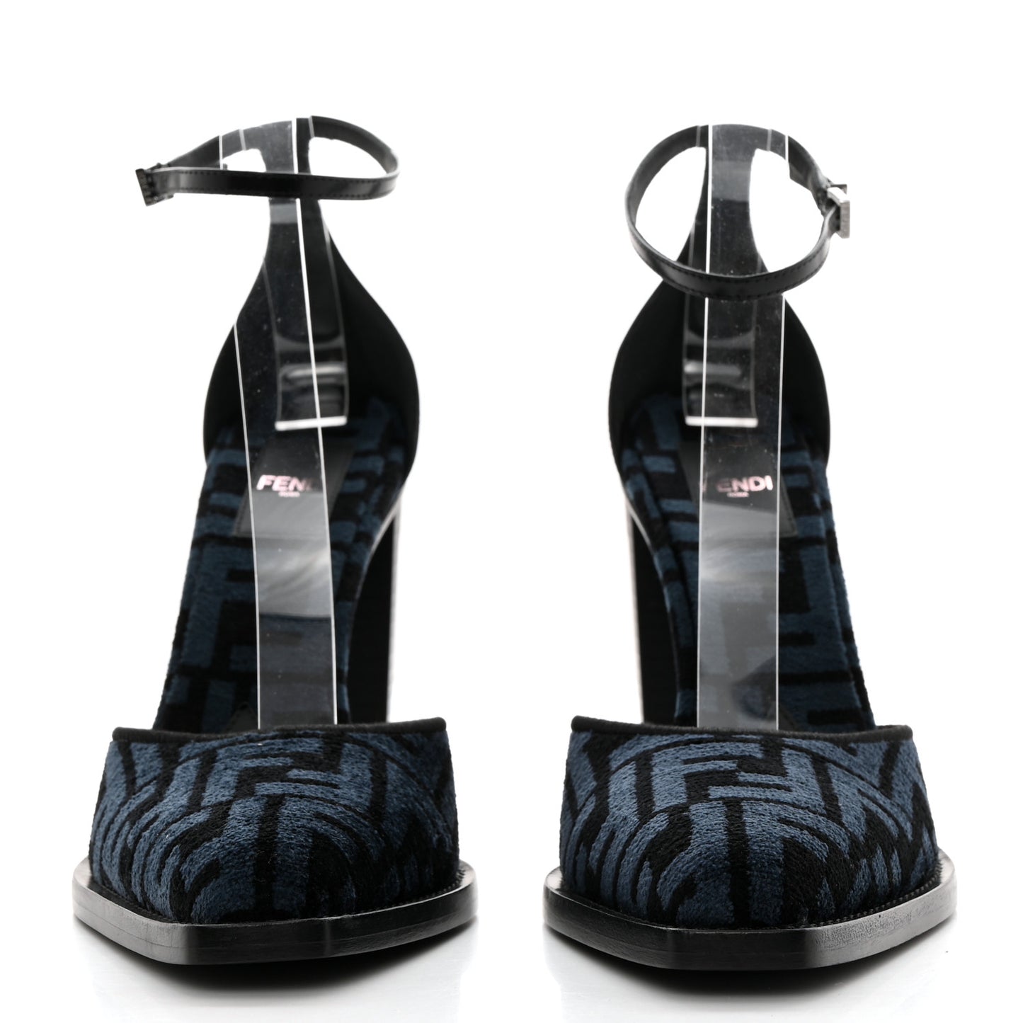 Chenille Jacquard FF Cut Baguette Ankle Strap 105mm Pumps 38 Black Blue