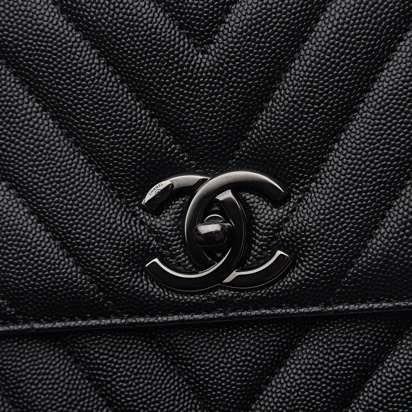 Caviar Chevron Quilted Small Coco Handle Flap So Black
