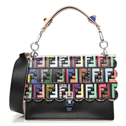 Fendi Vitello Liberty Fun Fair Embossed Scalloped Kan I Shoulder Bag Black Multicolor 1 of 10