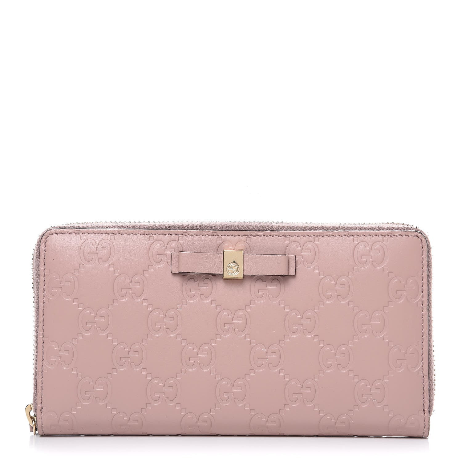 Gucci Guccissima Bow Zip Around Wallet Pink 1 of 13