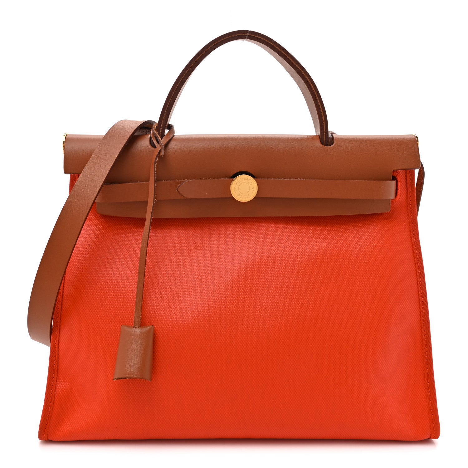 Hermes Toile H Berline Vache Hunter Herbag Zip 31 PM Capucine Fauve 1 of 16