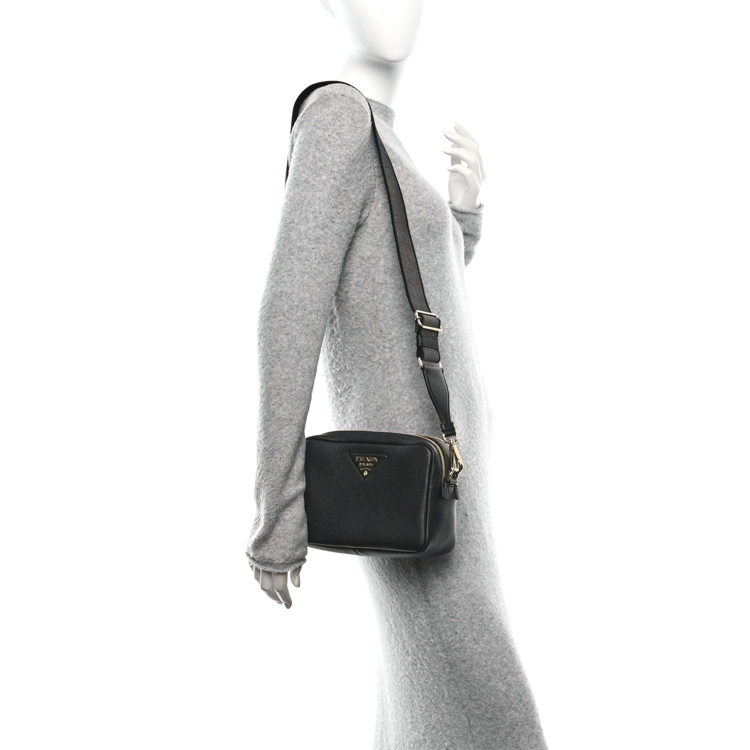 Prada Vitello Daino Soft Medium Double Zip Shoulder Bag Black 2 of 12