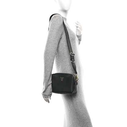 Prada Vitello Daino Soft Medium Double Zip Shoulder Bag Black 2 of 12