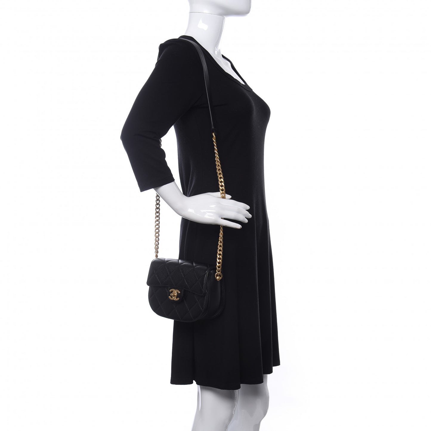 Calfskin Quilted Moon Messenger Black