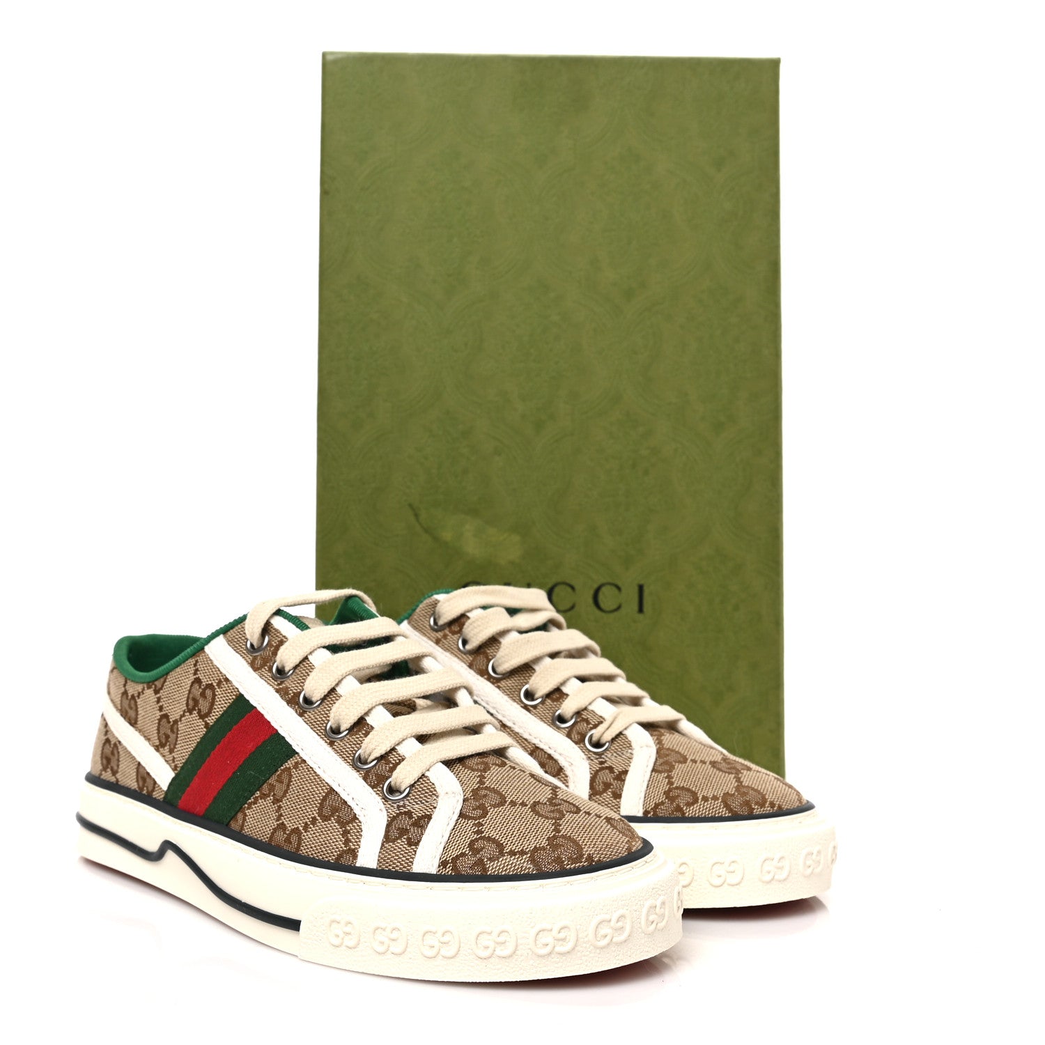 Gucci GG Monogram Web Womens 1977 Tennis Sneakers 37 Beige Ebony Mystic White 8 of 8