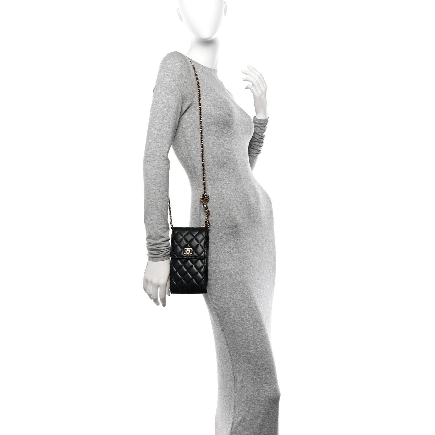 Chanel Lambskin Quilted Pearl Crush Phone Holder With Chain Black 2 of 11