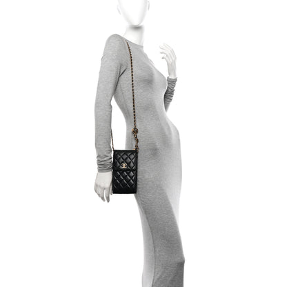 Chanel Lambskin Quilted Pearl Crush Phone Holder With Chain Black 2 of 11