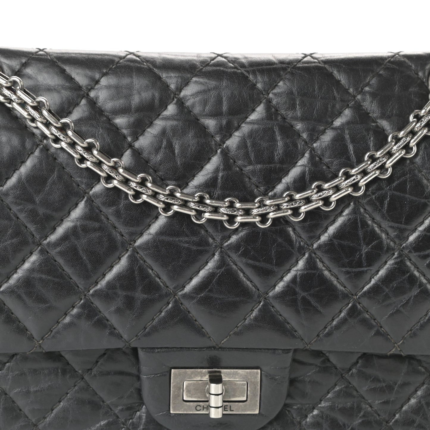 Aged Calfskin Quilted 2.55 Reissue 225 Flap Black