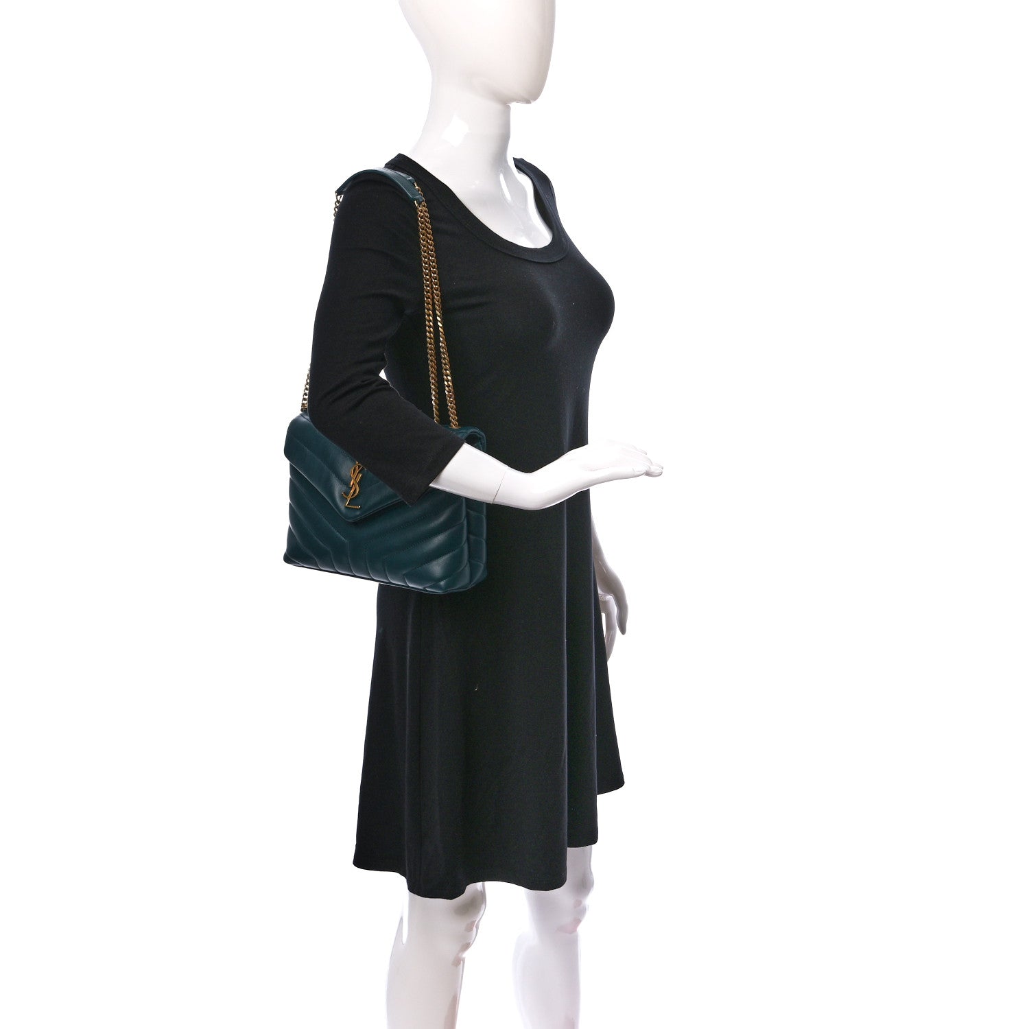 Saint Laurent Calfskin Y Quilted Monogram Small Loulou Chain Satchel Green 2 of 10