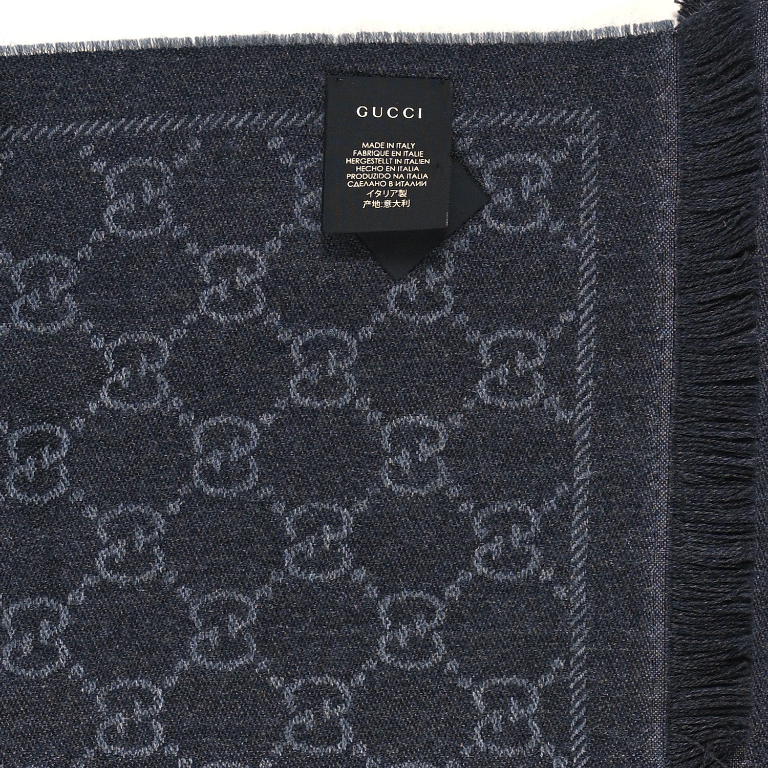 Gucci Wool Jacquard GG Monogram Sten Fringe Scarf Anthracite Black 3 of 5