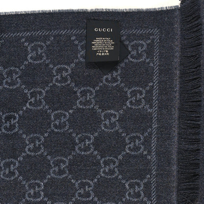 Gucci Wool Jacquard GG Monogram Sten Fringe Scarf Anthracite Black 3 of 5
