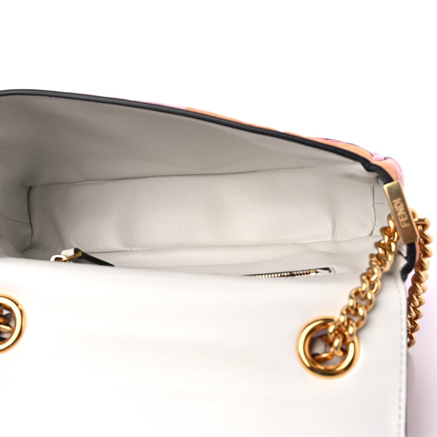 Fendi Nappa FF Embossed Line Print Midi Chain Baguette White Multicolor 5 of 12