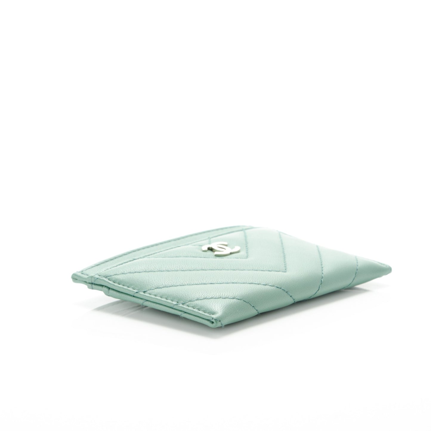 Lambskin Chevron Quilted Card Holder Green